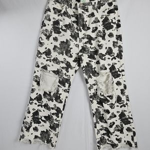 NWT Blue Buttercup Factory distressed cow print pants size large